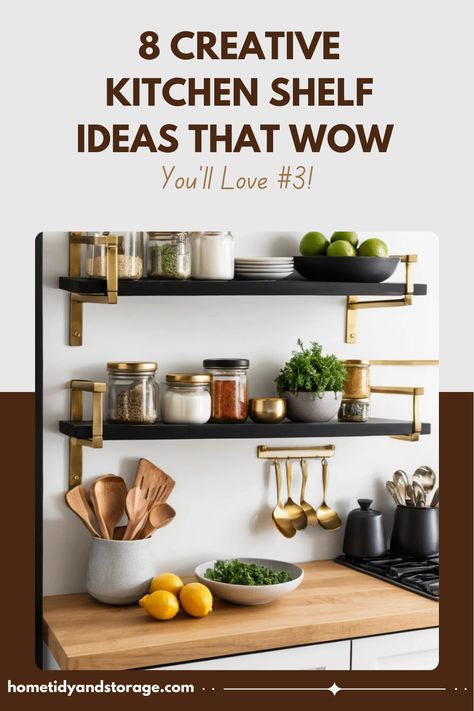 Transform your kitchen with these 8 creative shelf ideas! From floating wood designs to sleek metal styles, these tips will help you maximize storage and style. Be sure to check them out for inspiration!

#CreativeShelves #KitchenStorage #StylishKitchens #HomeDesignIdeas #ShelvingInspo #OrganizedKitchens #ModernHomeDecor #FunctionalDesign #KitchenGlowUp Kitchen Shelf Ideas, Maximize Storage, Creative Kitchen, Kitchen Shelf, Wood Designs, Storage Hacks, Kitchen Shelves, Smart Design, Shelf Ideas