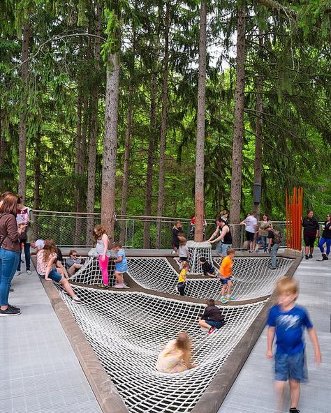 Landscape design: Back to nature | CLAD Forest Playground, Hillside Deck, Playgrounds Architecture, Sport Park, Nature Museum, Tree Canopy, Playground Design, Trampoline Park, Nature Play