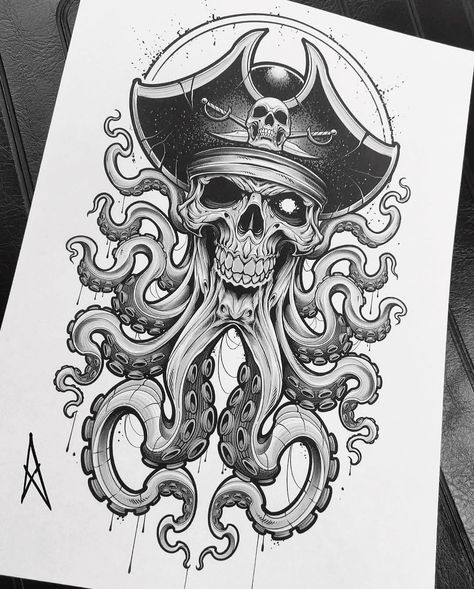 Pirate Tattoo Sketch, Pirate Tattoo Sleeve, Punisher Tattoo, Pirate Skull Tattoos, Skull Tattoo Flowers, Norse Mythology Tattoo, Tupac Art, Octopus Tattoo Design, Pirate Tattoo