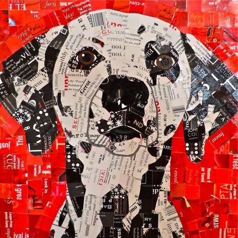 Easy Collage Art Ideas, Dog Collage Art, Cavalier Painting, Animal Collage, Paper Mosaic, Simple Collage, Nature Collage, Newspaper Art, Animal Illustration Art