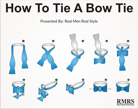 how to tie a bow tie Cool Tie Knots, Tie A Bow Tie, Bow Tie Knot, Simpul Dasi, Make A Bow Tie, Tie A Necktie, Real Men Real Style, Fashion Infographic, Neck Tie Knots