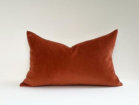 Rust Color Schemes, Burnt Orange Velvet, Mid Century Boho, House Vibes, Orange Velvet, Neutral Color Scheme, Spare Bedroom, Velvet Pillow, Boho Interior