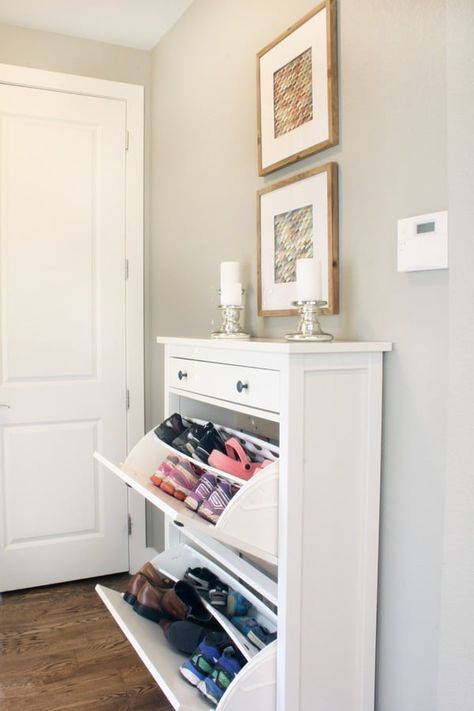 Coat Closet Storage, Small Coat Closet, Shoe Cabinet Design, Ikea Shoe Cabinet, Ikea Shoe, Coat Closet Organization, Ikea Closet, Entryway Shoe Storage, Small Entryways