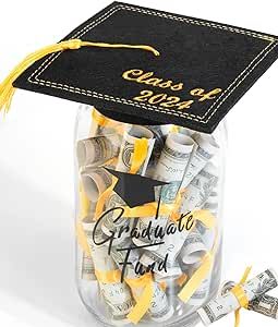 Graduation Gifts 2024 - DIY Graduation Mason Jar - Filled with Money & Class of 2024 Cap Kit - Graduation Centerpieces Congrats Decorations Party Supplies for Him Her Women Men College High School Graduation Cap Dimensions, Congrats Decorations, Graduation Mason Jars, Centerpieces Graduation, Graduation Centerpieces, Diy Graduation Gifts, Graduation Money, Diy Graduation, Candy Party Favors