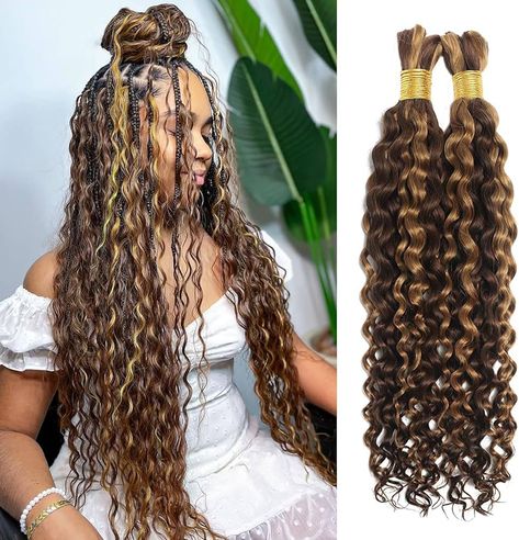 Amazon.com : Human Braiding Hair Water Wave Bulk Human Hair For Braiding No Weft Wet And Wavy Human Hair Braiding Hair Extensions For Boho Braids 2 Bundles Human Hair Per Pack 100g (16inch, 27#) : Beauty & Personal Care Human Hair Braiding Hair, Tree Braids Hairstyles, Human Hair For Braiding, Individual Braids, Braiding Hair Extensions, Tree Braids, Hair Water, Bohemian Braids, Hair Braiding