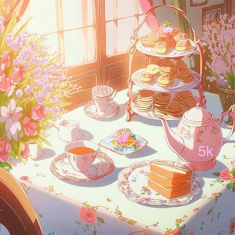 Manhwa Tea Party, Anime Tea Party, Royal Tea Parties, Desserts Drawing, Tea Wallpaper, Tea Illustration, Anime Hands, Cute Food Art, Cafe Art