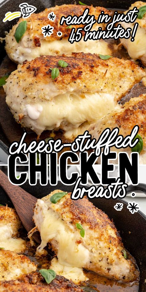 Easy Stuffed Chicken Breast, Stuffed Chicken Recipes, Cheese Stuffed Chicken Breast Recipes, Stuff Chicken, Delicious Entrees, Quick Chicken Breast Recipes, Baked Stuffed Chicken, Stuffed Chicken Breast Cream Cheese, Chicken Breast Oven