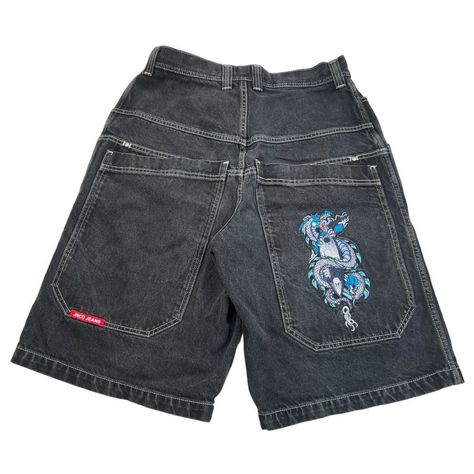 Jnco Vintage Y2k Baggy Skater Dragon Embroidered Black Denim Shorts Size 33 Deep Front And Back Pockets With Double Pockets At Back Inseam: 12.5” Excellent Vintage Condition, Some Slight Fading Jnco Shorts, Y2k Baggy, Xmas List, Fashion Icon, Vintage Y2k, Black Denim Shorts, Black Denim, Mens Shorts, Style Icons