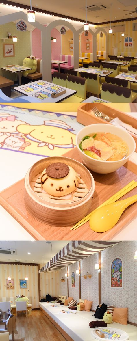 Pompompurin Cafe, Yokohama Rilakkuma Cafe Japan, Sanrio Cafe Aesthetic, Pompompurin Cafe Tokyo, Cute Cafe Japan, Sanrio Cafe Japan, Kawaii Cafe Interior, Japan Cafe Aesthetic, Japan Cafe Interior, Japanese Cafe Interior