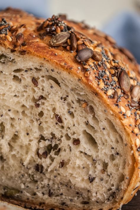 Easy Seed Bread Recipe, Ambitious Kitchen Artisan Bread, Dutch Oven Seed Bread, Oat Seed Bread, Seedy Bread Recipe, No Knead Seeded Bread, Sourdough Bread With Seeds, Sourdough Seed Bread, Seeded Sourdough Bread