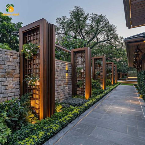 Innovative Fence Designs To Give Your Home A Unique Flair G 3 Front Elevation Design, 25 Feet Front Elevation Modern, Boundary Wall Design Exterior Modern, Boundary Wall Design Exterior, Compound Wall Designs, Wall Design Exterior, Columns Decor, Compound Wall Design, Garden Wall Designs