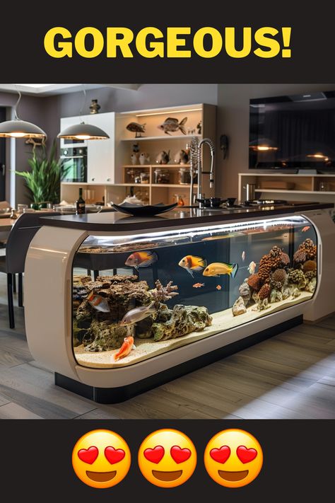 Bring the beauty of the ocean into your kitchen with aquarium kitchen islands! 🌊✨ Dive into these captivating designs and elevate your culinary space. #AquariumKitchen #KitchenDecor #UnderwaterElegance #HomeInspiration #InteriorDesign Aquarium Kitchen, Traditional Kitchen Island, Acrylic Aquarium, Island Crafts, Island Countertops, Aquarium Design, Led Light Fixtures, Kitchen Islands, Quiet Moments