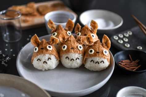 Totoro Inari Sushi Recipe · i am a food blog i am a food blog Tofu Pockets, Totoro Food, Tropical Recipes, Veggie Entrees, Inari Sushi, Sushi Ideas, Kawaii Foods, Deep Fried Tofu, Cake Land