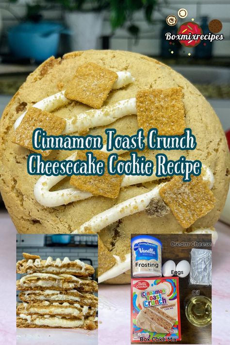 Are you a fan of Cinnamon Toast Crunch cereal? What about cheesecake, cookies, and frosting? If your mouth is watering then you’ve landed at the right spot. This Cinnamon Toast Crunch Cheesecake Cookie Recipe is so tasty, it’s similar to snickerdoodles but with its own unique flavor. Plus the ready made box cake mix has these amazing cinnamon sugar chunks in them that you really can’t beat. Cinnamon Toast Crunch Cake Mix Cookies, Cinnamon Toast Crunch Cake Mix Recipes, Cinnamon Toast Crunch Cheesecake, Cinnamon Toast Crunch Cake, Cinnamon Sugar Cream Cheese, Cinnamon Toast Crunch Cookies, Cinnamon Toast Crunch Cereal, Birthdays Cakes, Cheesecake Cookies Recipes