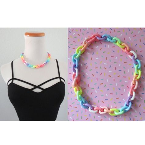 Kawaii Choker, Rainbow Choker, Chunky Chain Necklace, Kawaii Diy, Chunky Chain Necklaces, Kawaii Jewelry, Kawaii Accessories, Color Rainbow, Metal Keychain