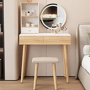 Office With Makeup Vanity, Counter Height Makeup Vanity, Simple Makeup Desk, Small Vanity Desk Ideas, Small Bathroom Makeup Vanity, Vanity For Small Bedroom, Japandi Vanity, Floating Vanity Makeup, Small Apartment Vanity