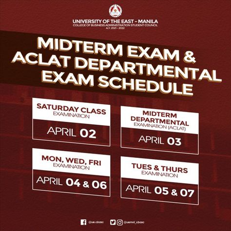 UE MNL CBASC Examination Schedules School PubMat | CLAIRE MARIE Creative Announcement Poster, Pubmat Congratulations, Announcement Pubmat Ideas, Midterms Pubmat, News Pubmat, Exam Pubmat, Back To School Pubmat, Announcement Pubmat, Announcement Poster Layout