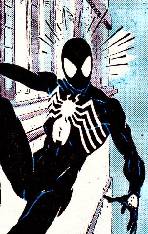 Black-Suited Spidey (Web Of Spider-Man Annual #2 Sept. 1986) - Art Adams Black Suit, Spiderman, Black And White, Tumblr, White, Black, Art