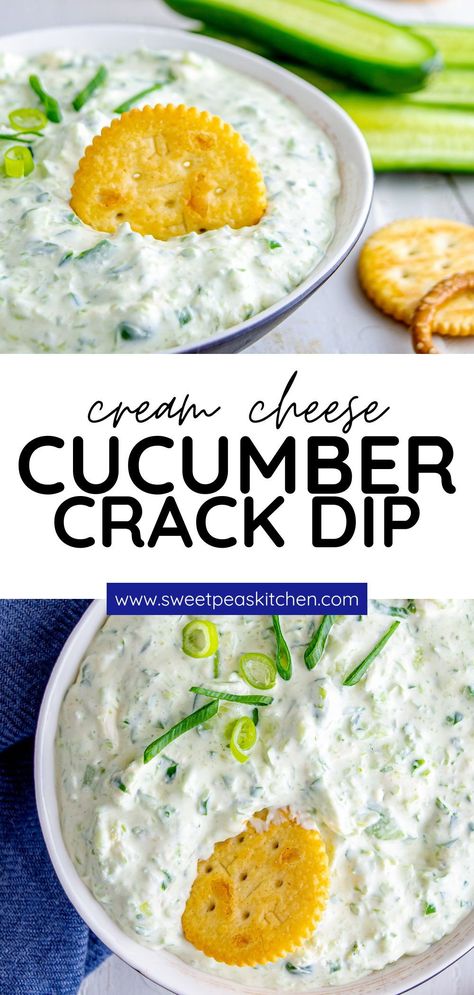 This creamy and refreshing Cucumber Cream Cheese Crack Dip is the perfect party appetizer or snack for any occasion. Its unique flavor profile is sure to please even the pickiest of eaters. Cucumber Dip Recipe Cream Cheese, Cream Cheese Dip Recipes For Crackers, Dips That Go Good With Crackers, Recipes To Use Up Cucumbers, Cucumber Cracker Dip, Creamy Cucumber Dip, Unique Cucumber Recipes, Best Cream Cheese Dip, Cucumber Cream Cheese Snack