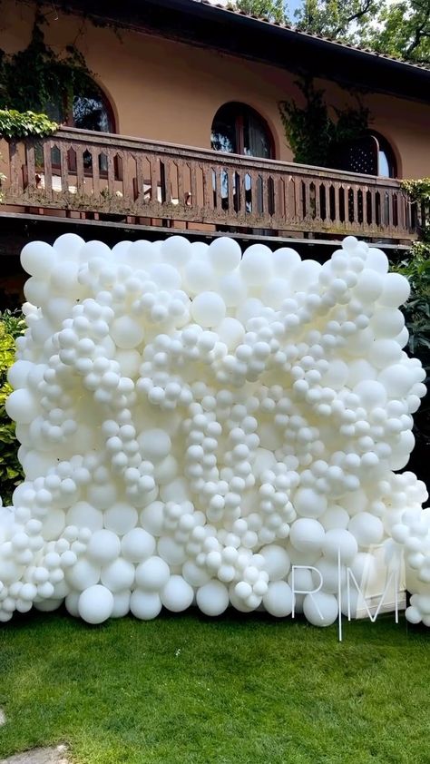 Pure white balloon wall 🤍🤍🤍 by @popsevents #theeventcollectivex | Instagram White Backdrop With Balloons, White Balloon Backdrop, All White Balloon Backdrop, White Wedding Balloon Garland, White Bouncy Castle Balloons, White Bounce House Balloon Garland, White Garland, White Balloons, Balloon Backdrop