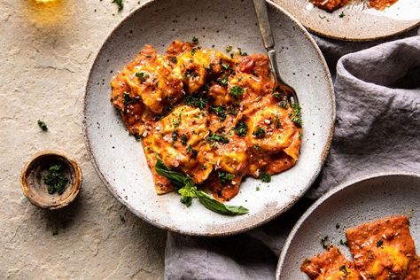 Brown Butter Lobster Ravioli with Tomato Cream Sauce | halfbakedharvest.com #ravioli #Italian #lobster #pastarecipes #pasta #valentinesday Wings Crispy, Butter Lobster, Fresh Pasta Dough, Half Baked Harvest Recipes, Mushroom Ravioli, Tomato Cream Sauce, Lobster Ravioli, Homemade Ravioli, Cheese Ravioli