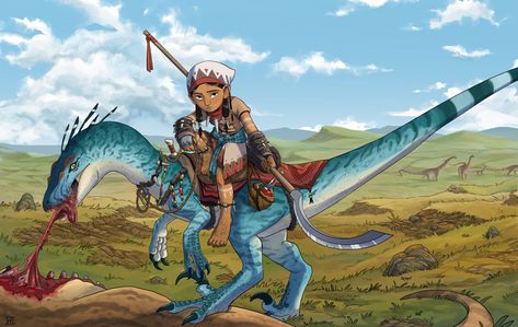 Beastmaster Ranger, Riding Dinosaurs, Dinosaur Artwork, Dinosaur Images, Ark Survival Evolved, Fiction Idea, Creature Drawings, Fantasy Races, Dungeons And Dragons Characters