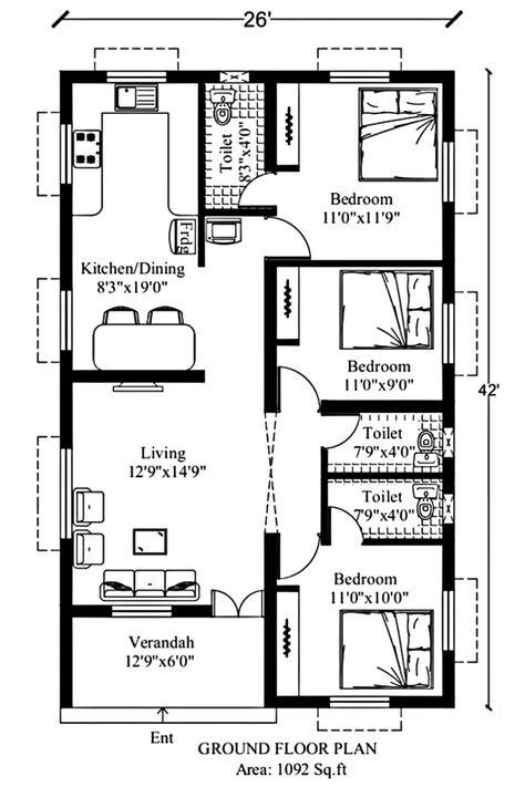 3 Bhk North Facing House Plan, 2bhk House Plan North Facing, 26×50 House Plan, 26×40 House Plan, 30×50 North Facing House Plan, North Facing 3bhk House Plan, 25×50 House Plan 3bhk, 25×50 House Plan North Facing, 3 Bhk House Plan