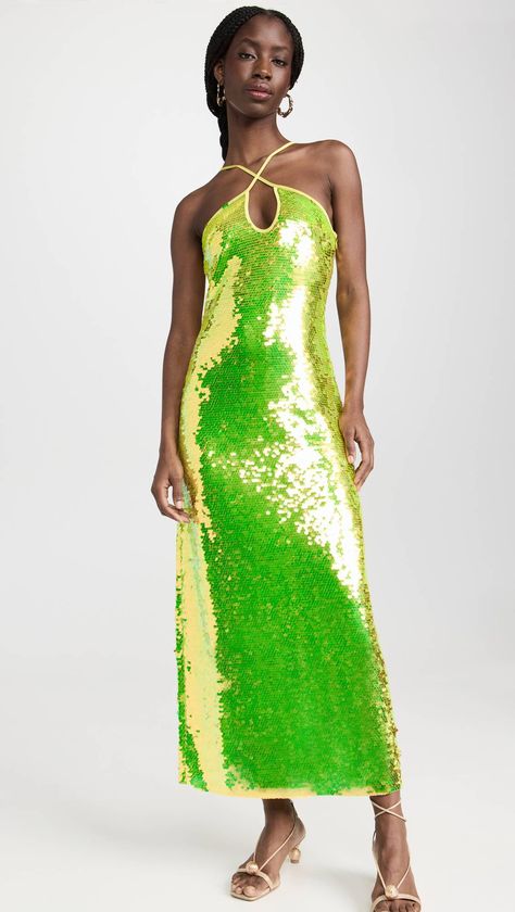 Neon Sequin Dress, Dress Outfit 2023, Summer 2023 Trends, Neon Sequin, Satin Dress Outfit, Early Adopters, Lily Dress, New York Summer, Green Dress Casual