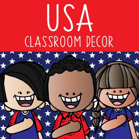 USA Patriotic Kids Classroom Decor - ARTrageous FUN on Teachers Pay Teachers Usa Theme Classroom, Usa Classroom Theme, Patriotic Classroom Theme, Patriotic Classroom, Kids Classroom Decor, Patriotic Kids, Student Folders, Folder Cover, Classroom Banner