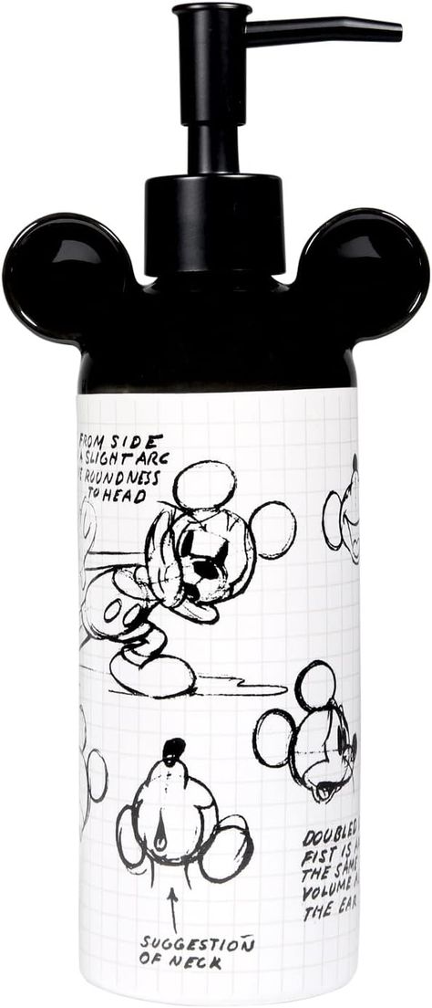 Bathroom Hand Soap Dispenser by Zrike Brands- Sketchbook Ceramic Refillable Pump Bottle Dispenser for Lotion, Soap, Shampoo- Original Black & White Zrike Brands Bathroom Accessories Mickey Mouse Bathroom, Cute Sketchbooks, Bathroom Accesories, White Soap, Toothbrush And Toothpaste Holder, Bottle Dispenser, Toothpaste Holder, Hand Soap Dispenser, Pump Bottle