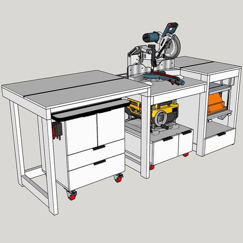 Small Workshop Layout, Welding Garage, Woodworking Station, Mitersaw Station, Planer Stand, Spray Paint Storage, Workbench Garage, Small Woodworking Shop Ideas, Small Woodworking Shop