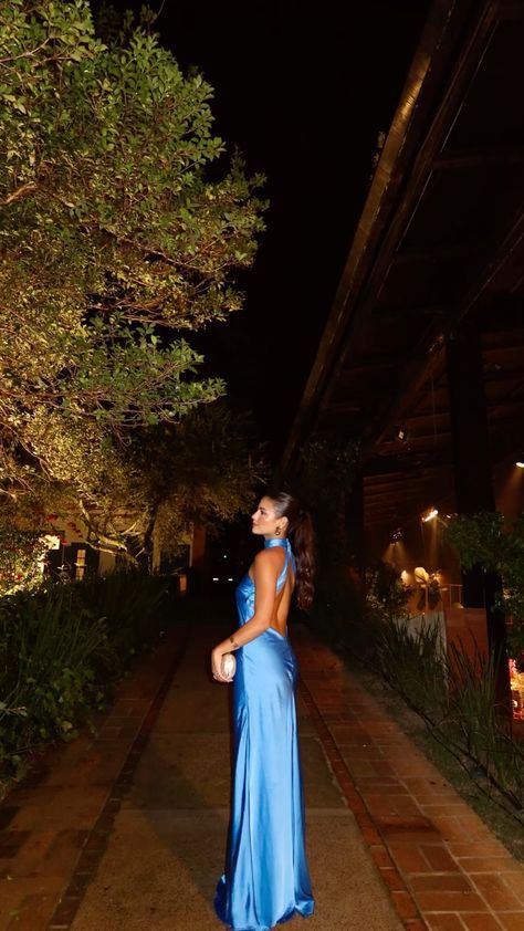 Wedding Guest Dress January, Blue Satin Dress Outfit, Lake Como Wedding Guest Outfit, Old Money Wedding Guest Dress, Wedding Guest Aesthetic, Formal Pics, Satin Sleeves, Wedding Guest Dresses Long, Blue Evening Gowns