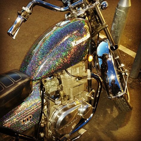 #Motorbike #Motorcycle #Kawasaki #Chrome #Glitter #Iridescent #Bike #Biker #Cool #Sparkle #Wednesday #Rainbow #Colours #Bright #Love Arte Glitter, Motorcycle Art Painting, Motorcycle Kawasaki, Custom Motorcycle Paint Jobs, Pink Motorcycle, Motorcycle Helmet Design, Motorcycle Paint, Car Paint Jobs, Motorcycle Paint Jobs