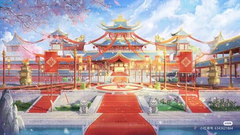 Chinese Princess Art, Children's Book Layout, Chinese Courtyard, Chinese Palace, Chinese Temple, Waterfall Landscape, Luxury House Interior Design, Fantasy Background, Temple Art