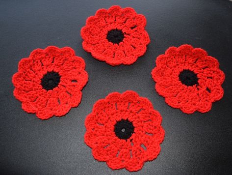 Poppy Coasters Crochet Poppy Coaster, Poppy Coasters, Cricut Flowers, Crochet Throws, Crochet Poppy, Crochet Coaster, Crochet Throw, Crochet Items, Crochet Stuff