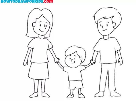 How to Draw a Family - Easy Drawing Tutorial For Kids Family Drawing Illustration, Family Picture Drawing, 가족 일러스트, Useful Skills, Family Coloring Pages, Easy Drawing Tutorial, Art Painting Tools, Drawing Tutorials For Kids, Family Drawing