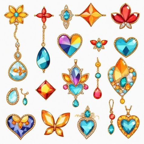 Premium Vector | A collection of jewelry including heart diamond and gems Gem Drawing, Jewelry Design Drawing, Heart Shaped Jewelry, Jewellery Sketches, Heart Diamond, Design Drawings, Stationery Templates, Business Card Maker, Card Banner