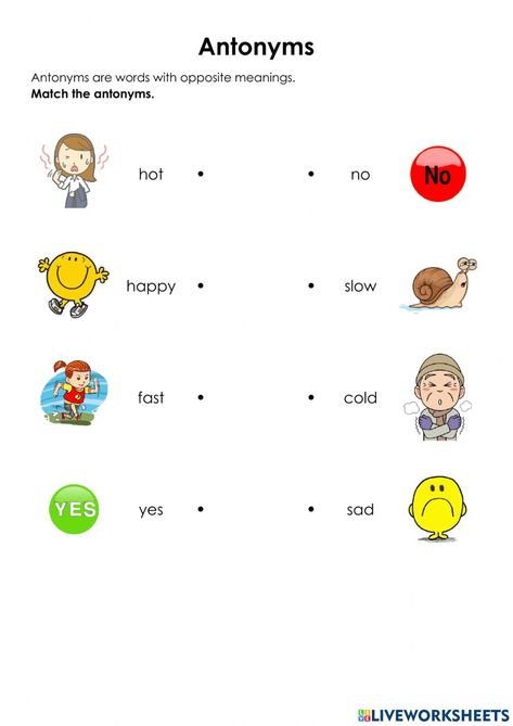 Synonyms and antonyms online exercise for Grade 1. You can do the exercises online or download the worksheet as pdf. Antonyms Worksheet 1st Grade, Synonyms And Antonyms Worksheet For Grade 2, Synonyms Kindergarten, Antonyms For Grade 1, Grammer Sheets For Grade 1, Opposite Worksheets Grade 1, Opposites Worksheet Grade 1, Synonyms And Antonyms Worksheet, Activity For Grade 1