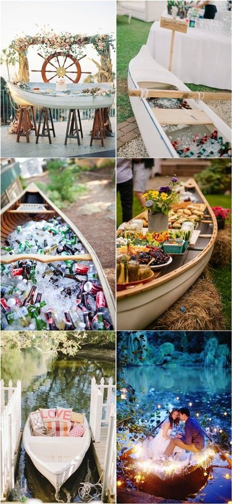 rustic wedding themes- canoe wedding decor ideashttp://www.deerpearlflowers.com/rustic-canoe-wedding-ideas/ Canoe Wedding, Riverside Weddings, Outdoor Entrance, Country Theme Wedding, Wedding Country, Wedding Decor Ideas, Bbq Wedding, Country Theme, Outdoor Wedding Decorations