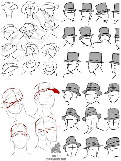 Guy With Hat Drawing Reference, Russian Hat Drawing Reference, Skeleton Mask Drawing, Newsboy Cap Drawing, Hat Side View Drawing, Person Wearing Hat Reference, Steampunk Hat Drawing, Fedora Drawing Reference, Sunhat Reference