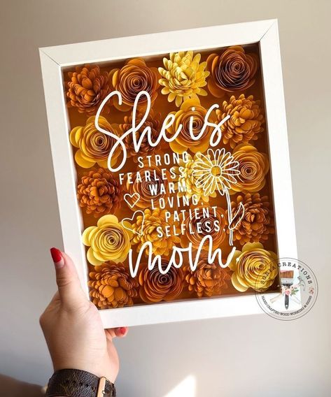 Mother's Day Shadow Boxes, Shadow Box With Paper Flowers, Shadow Box Ideas For Mom, Shadow Box For Mom, Mothers Day Shadow Box Ideas Cricut, Mother’s Day Gifts Cricut, Mom Cricut Gifts, Mother’s Day Cricut Ideas, Mothers Day Shadow Box Ideas