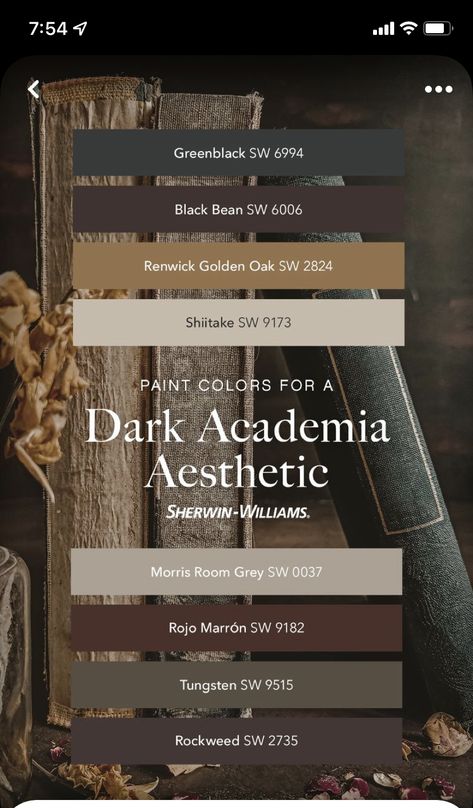 Rgb Palette, Desain Ux, Dark Academy, House Color Palettes, Dark Home Decor, Dark Home, Academia Aesthetic, Paint Colors For Home, Home Library