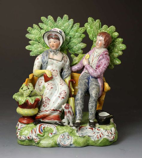 Antique English bocage figure "Persuasion" from Staffordshire Pottery, c. 1815 John Howard, Staffordshire Dog, English Pottery, Carlton Ware, Modern Pottery, Popular Art, Pottery Pieces, Ceramic Clay, Vintage Pottery