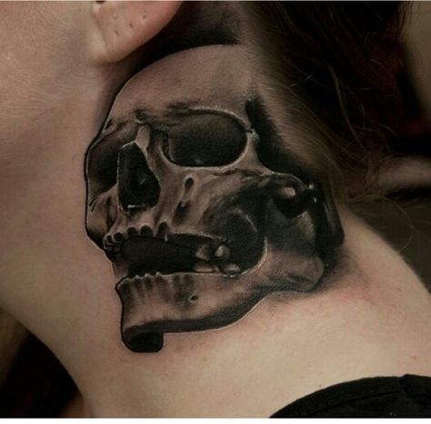 Neck Skull Tattoo, Skull Neck Tattoo, Skull Art Drawing, Ornamental Tattoo, Neck Tattoos, 3d Tattoos, Skull Tattoo Design, Skull Tattoos, Neck Tattoo