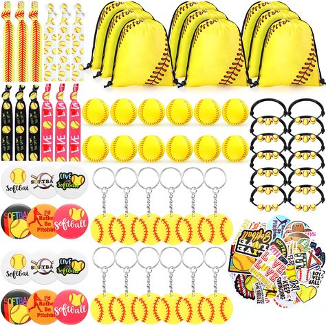 PRICES MAY VARY. Ideal combination: you will get 12 softball bags, 12 softball hair ties, 12 softball bracelets, 12 stress relief softballs, 12 softball badges, 12 softball keychains and 50 sheets softball stickers; Adequate quantity and variety of styles are enough to meet your softball party decoration needs Product Size: softball bracelet for girls can be adjusted and the adjustable range is about 5.5 - 11 inches; The size of the softball gift bags are about 11.81 x 9.81 inches, mini softball Softball Goodie Bags, Softball Party Decorations, Softball Party Favors, Softball Stickers, Softball Chants, Softball Birthday Parties, Softball Bag, Softball Bracelet, Softball Team Gifts