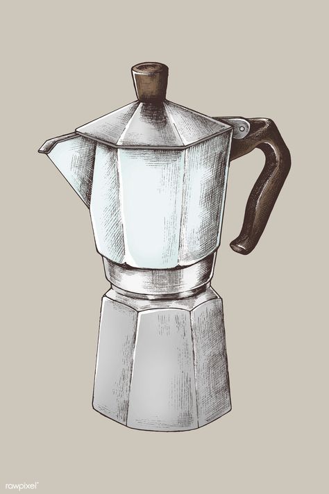 Vintage Moka pot on a beige background vector | premium image by rawpixel.com / marinemynt #vector #foodanddrink Moka Pot Aesthetic, Coffee Machine Vintage, Cafe Icon, Moka Pot Coffee, Coffee Poster Design, Coffee Life, White Marble Background, Pot Art, Coffee Icon