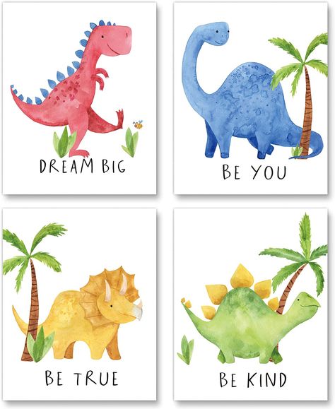 Plants Poster, Watercolor Dinosaur, Inspirational Quote Wall, Boy Girl Room, Dinosaur Wall Art, Pearlescent Paper, Dinosaur Nursery, Nursery Paintings, Inspirational Quotes Wall Art