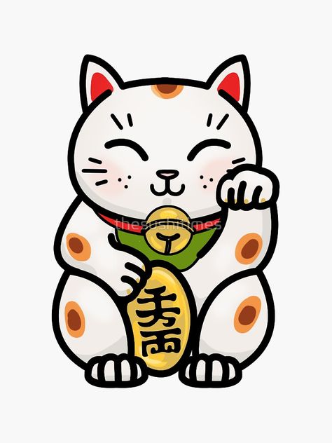 "Maneki Neko Japanese Lucky Cat" Sticker by thesushitimes | Redbubble Lucky Japanese Tattoo, Japanese Lucky Cat Tattoo, Lucky Cat Drawing, Cat Tattoo Minimalist, Lucky Cat Illustration, Maneki Neko Tattoo, Symbol For Good Luck, Lucky Cat Tattoo, Charm Tattoo