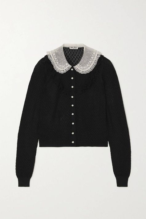 Style Cardigan, Lace Collar, Outfits Casuales, Fashion Advice, Net A Porter, Miu Miu, Knitwear, Ruffle Blouse, Fashion Inspo