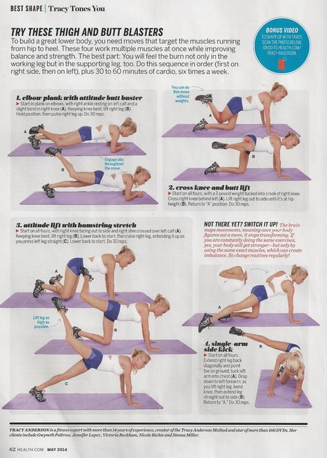 Excellent Tracy Anderson workout for legs & glutes in Health magazine. www.brooklynfitchick.com Tracey Anderson Workouts, Tracey Anderson, Tracy Anderson Workout, Tracy Anderson Method, Tracy Anderson, Weight Workout, Mental Training, Thigh Exercises, Workout Moves